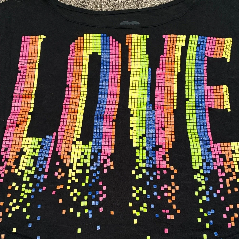 Black Crop Top with Colorful Glitter LOVE Graphic - Size Juniors Small - Picture 2 of 2